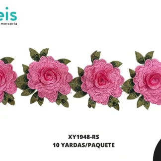 GUIPIUR BORDADO 3D XY1948-RS ROSA 12 CM 10 YARDAS/PAQUETE