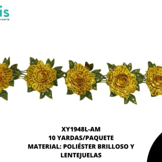 GUIPUR BORDADO 3D ROSA CON LETEJUELA 12CM XY1948L 10 YDS/PQT AMARILLO