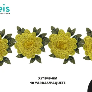 GUIPIUR BORDADO DECORADO XY1949-AM AMARILLO 12 CM 10 YARDAS/PAQUETE