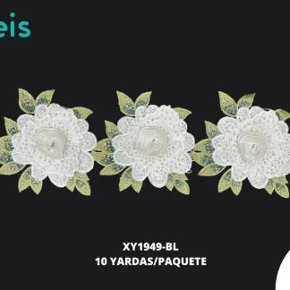 GUIPIUR BORDADO DECORADO XY1949-BL BLANCO 12 CM 10 YARDAS/PAQUETE