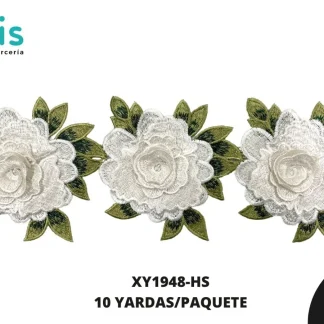 GUIPIUR BORDADO DECORADO XY1949-HS HUESO 12 CM 10 YARDAS/PAQUETE