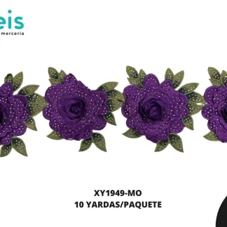 GUIPIUR BORDADO DECORADO XY1949-MO MORADO 12 CM 10 YARDAS/PAQUETE