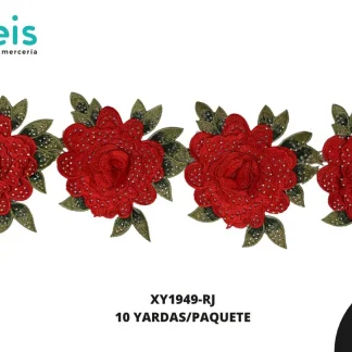 GUIPIUR BORDADO DECORADO XY1949-RJ ROJO 12 CM 10 YARDAS/PAQUETE