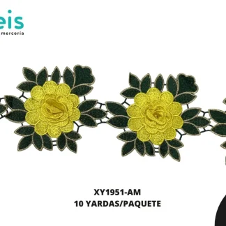 GUIPIUR BORDADO 3D XY1951-AM AMARILLO 12 CM 10 YARDAS/PAQUETE