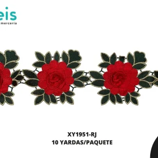 GUIPIUR BORDADO 3D XY1951-RJ ROJO 12 CM 10 YARDAS/PAQUETE