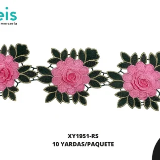 GUIPIUR BORDADO 3D XY1951-RS ROSA 12 CM 10 YARDAS/PAQUETE
