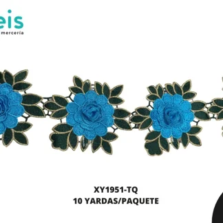 GUIPIUR BORDADO 3D XY1951-TQ TURQUESA 12 CM 10 YARDAS/PAQUETE