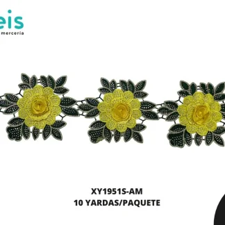 GUIPIUR BORDADO DECORADO XY1951S-AM AMARILLO 12 CM 10 YARDAS/PAQUETE