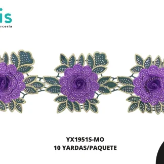 GUIPIUR BORDADO DECORADO XY1951S-MO MORADO 12 CM 10 YARDAS/PAQUETE