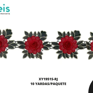 GUIPIUR BORDADO DECORADO XY1951S-RJ ROJO 12 CM 10 YARDAS/PAQUETE