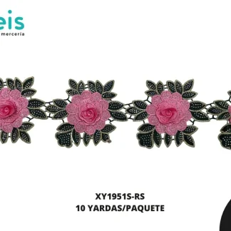 GUIPIUR BORDADO DECORADO XY1951S-RS ROSA 12 CM 10 YARDAS/PAQUETE