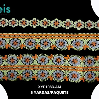 GUIPIUR BORDADO DECORADO XYF1083-AM AMARILLO SET 3 PZ 5 YARDAS/PAQUETE