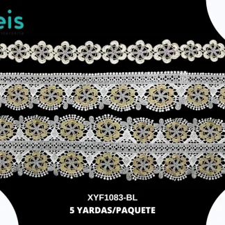 GUIPIUR BORDADO DECORADO XYF1083-BL BLANCO SET 3 PZ 5 YARDAS/PAQUETE