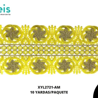 GUIPIUR BORDADO DECORADO XYL2721-AM AMARILLO 15 CM 10 YARDAS/PAQUETE