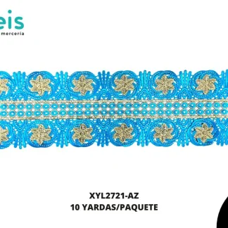 GUIPIUR BORDADO DECORADO XYL2721-AZ AZUL 15 CM 10 YARDAS/PAQUETE
