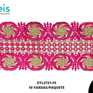 GUIPIUR BORDADO DECORADO XYL2721-FS FIUSHA 15 CM 10 YARDAS/PAQUETE
