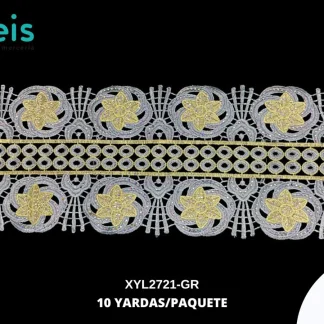GUIPIUR BORDADO DECORADO XYL2721-GR GRIS 15 CM 10 YARDAS/PAQUETE