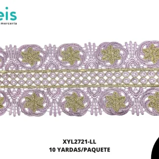GUIPIUR BORDADO DECORADO XYL2721-LL LILA 15 CM 10 YARDAS/PAQUETE