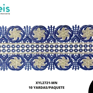 GUIPIUR BORDADO DECORADO XYL2721-MN MARINO 15 CM 10 YARDAS/PAQUETE