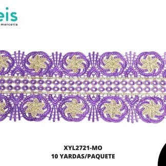 GUIPIUR BORDADO DECORADO XYL2721-MO MORADO 15 CM 10 YARDAS/PAQUETE