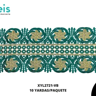 GUIPIUR BORDADO DECORADO XYL2721-VB VERDE BANDERA 15 CM 10 YARDAS/PAQUETE