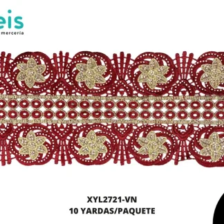 GUIPIUR BORDADO DECORADO XYL2721-VN VINO 15 CM 10 YARDAS/PAQUETE