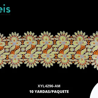 GUIPIUR BORDADO DECORADO XYL4296-AM AMARILLO 13 CM 13 YARDAS/PAQUETE