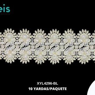 GUIPIUR BORDADO DECORADO XYL4296-BL BLANCO 13 CM 13 YARDAS/PAQUETE