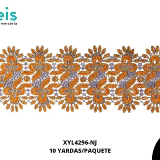 GUIPIUR BORDADO DECORADO XYL4296-NJ NARANJA 13 CM 13 YARDAS/PAQUETE
