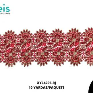 GUIPIUR BORDADO DECORADO XYL4296-RJ ROJO 13 CM 13 YARDAS/PAQUETE