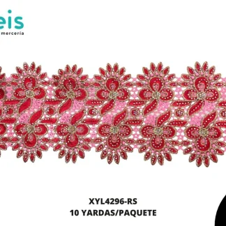 GUIPIUR BORDADO DECORADO XYL4296-RS ROSA 13 CM 13 YARDAS/PAQUETE