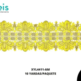 GUIPIUR BORDADO DECORADO XYL4411-AM AMARILLO 11.7 CM 10 YARDAS/PAQUETE