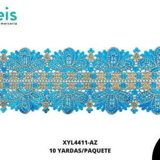 GUIPIUR BORDADO DECORADO XYL4411-AZ AZUL 11.7 CM 10 YARDAS/PAQUETE