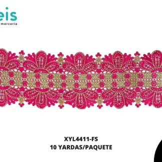 GUIPIUR BORDADO DECORADO XYL4411-FS FIUSHA 11.7 CM 10 YARDAS/PAQUETE