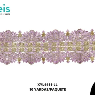 GUIPIUR BORDADO DECORADO XYL4411-LL LILA 11.7 CM 10 YARDAS/PAQUETE