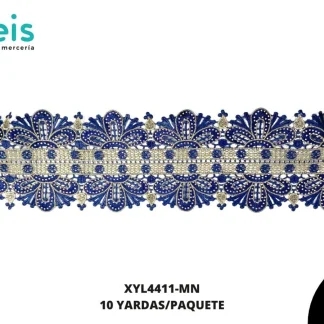 GUIPIUR BORDADO DECORADO XYL4411-MN MARINO 11.7 CM 10 YARDAS/PAQUETE
