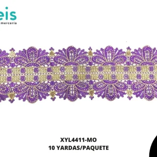 GUIPIUR BORDADO DECORADO XYL4411-MO MORADO 11.7 CM 10 YARDAS/PAQUETE