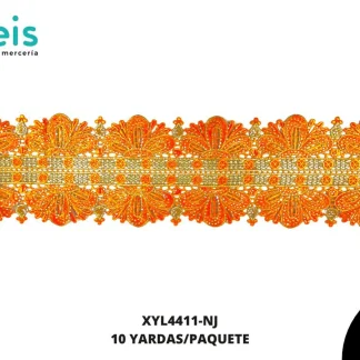 GUIPIUR BORDADO DECORADO XYL4411-NJ NARANJA 11.7 CM 10 YARDAS/PAQUETE