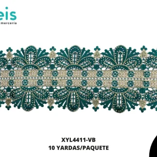GUIPIUR BORDADO DECORADO XYL4411-VB VERDE BANDERA 11.7 CM 10 YARDAS/PAQUETE
