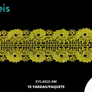 GUIPIUR BORDADO DECORADO XYL4412-AM AMARILLO 12 CM 10 YARDAS/PAQUETE