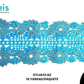 GUIPIUR BORDADO DECORADO XYL4412-AZ AZUL 12 CM 10 YARDAS/PAQUETE