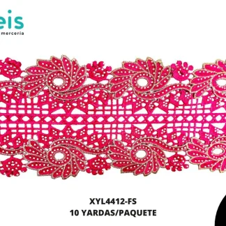 GUIPIUR BORDADO DECORADO XYL4412-FS FIUSHA 12 CM 10 YARDAS/PAQUETE
