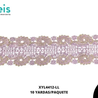 GUIPIUR BORDADO DECORADO XYL4412-LL LILA 12 CM 10 YARDAS/PAQUETE