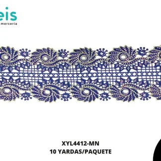 GUIPIUR BORDADO DECORADO XYL4412-MN MARINO 12 CM 10 YARDAS/PAQUETE