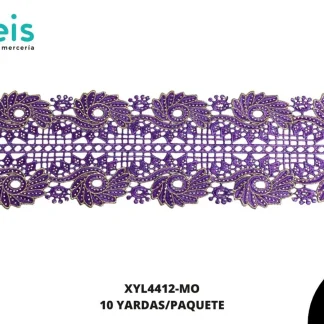 GUIPIUR BORDADO DECORADO XYL4412-MO MORADO 12 CM 10 YARDAS/PAQUETE