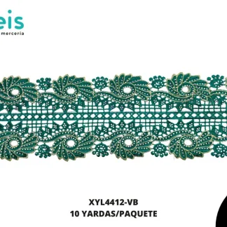 GUIPIUR BORDADO DECORADO XYL4412-VB VERDE BANDERA 12 CM 10 YARDAS/PAQUETE