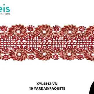 GUIPIUR BORDADO DECORADO XYL4412-VN VINO 12 CM 10 YARDAS/PAQUETE