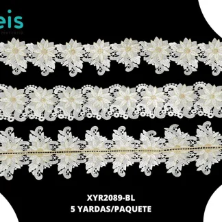 GUIPIUR BORDADO DECORADO XYR2089-BL BLANCO SET 3 PZ 5 YARDAS/PAQUETE