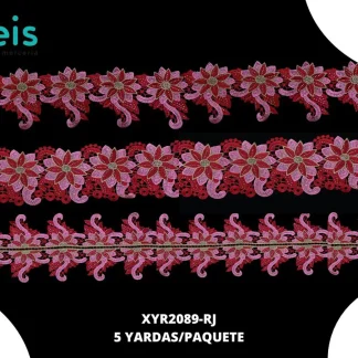 GUIPIUR BORDADO DECORADO XYR2089-RJ ROJO SET 3 PZ 5 YARDAS/PAQUETE