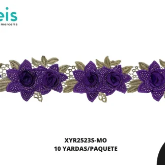 GUIPIUR FLORES EN PAR CON HOJAS 10Ccm XYR2523 10 YDS/PAQUETE MORADO CHICO